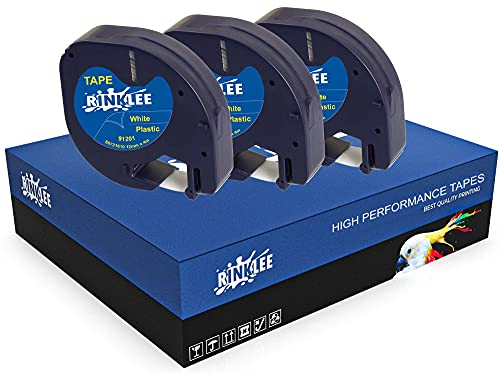 RINKLEE Schwarz auf Weiß Kunststoff Etiketten Schriftband Kompatibel mit LetraTag LT-100H LT-100T LT-110T QX50 XR XM 2000 Plus | 12 mm x 4 m | 3 Kassetten