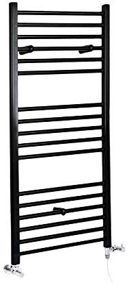 MILANO Black Dual Fuel Straight Bar Heated Towel Rail 1200 x 400mm | Steel Construction. Generous Heat Output. Contemporary Style. Straight Bar Design. Central Heating Or Electric Operation.