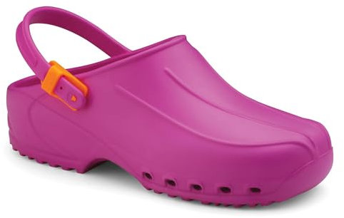 GIMA 26226 Zoccoli Professionali Leggeri con Laccetto, Unisex, Anatomici, Antiscivolo, Antishock, Antistatici, Tomaia Non Forata, Suola Forata, Colore Fucsia, Misura EU 37, 1 Paio