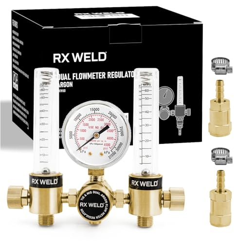RX Weld Argon-Regler, Durchflussmesser mit zwei Ausgängen, Mig Tig 0-60CFH CGA580, Einlass 5/8 UNF-18RH Auslass