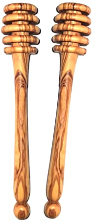 Küchenmaster 2er-Set Honiglöffel aus Olivenholz | 15 cm lang | Honigheber Honigspirale Dosierer von Honig & Sirup tropf- und kleckerfrei Holzlöffel | Praktische Helfer für Honig Liebhaber!
