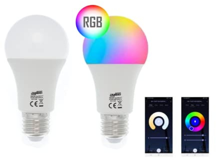 Jandei - Bombilla LED Inteligente, Control Wi-Fi, RGB + CCT Regulable, Compatible con App Tuya Smart, SmartLife, Amazon Alexa y Google Home. Bajo Consumo (A60 E27 9 W, 1 Ud)
