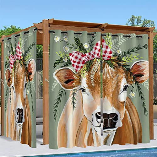 Syhi Qlty Rideaux D'extérieur Imperméable Rideau Occultant Thermiques Paravent Exterieur pour Pergola Cabane Jardin Terrasse Carport - 1 Pièce 132 x 213 cm, 3D Ferme Vache Brune
