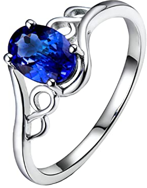 Tansanit Ring Weißgold, Damenringn aus 18 Karat Weißgold mit 0.75ct Ovaler Tansanit, Größe 62 (19.7)