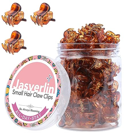 JASVERLIN Kleine Haarspangen Kralle für dünnes feines Haar, starker Griff schmerzfrei Mini Tiny Clip 90s Zubehör für Frauen Mädchen Kinder Styling 50 Stück (Braun)