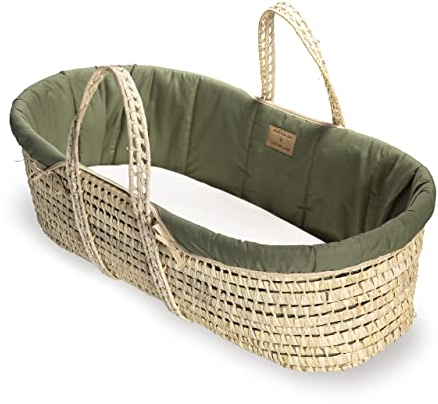 Clair de Lune Bio-Palmen-Moseskorb, Gold-Preisträger, kommt mit Bio-Kompresse, natürlicher Bambus-Matratze und weichem Baby-Betttuch, 75 x 28 cm (Waldgrün)