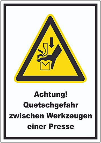 Achtung Quetschgefahr zwischen Werkzeugen einer Presse Aufkleber A0 (841x1189mm)