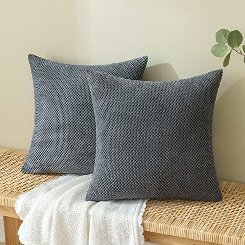 EMEMA Kordsamt Kissenbezug Dekorative Granulat Sofakissen Dekokissen Kissenbezüge Kissenhülle Couchkissen Überwurf Kissen Bezug Zierkissen für Couch Sofa Wohnzimmer 2er Set 60x60 cm Dunkelgrau