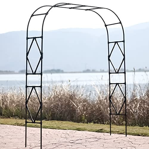 AEMIN Rosenbogen Torbogen, 2.4m Gartenbogen Verzinkt Massiv Rankenbogen Rundbogen Rankgitter Für Garten Dekoration (Color : Svart, Size : 3x2.4x0.4m)