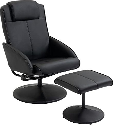 HOMCOM Poltrona Relax Reclinabile con Pouf Poggiapiedi Abbinato e Rivestimento in Finta pelle, 71x78x101cm, Nero