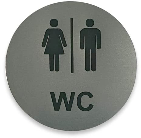 WC Schild Mann Frau Rund Selbstklebend Türschild Hinweisschild Klo Gravur Silber 100mm