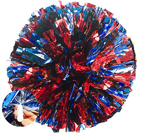 SHTGOI 2 Stück Cheerleading Pompons Metallfolie Cheerleading Pom Poms mit Handle Cheerleader Handblumen Cheers Blumenball für Sportveranstaltungen Ballspiele Tänze Karnevalspartys Rot+Blau