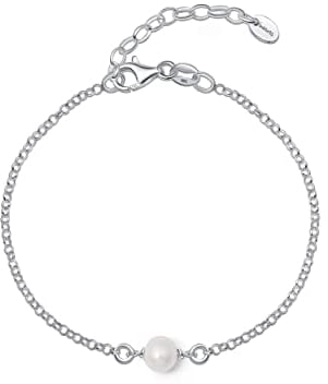 Amberta Frauen 925 Sterling Silber Süßwasser Perlen Armband: Silberne Perlenarmband für Frauen mit 6-7 mm Perle