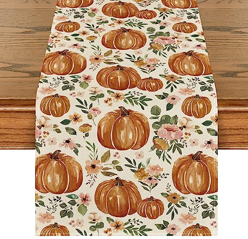 Artoid Mode Rosen Blätter Kürbisse Herbst Tischläufer, Saisonnal Küche Tisch Dekoration Drinnen Urlaub Party Dekor 40x140 cm