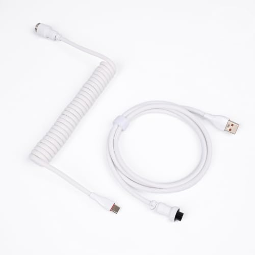 Sikai Coiled Cabel USB C für Gaming Tastatur,Keyboard Cable,Spiralkabel mit Aviator Stecker,Goldbeschichtet,Geflochten,Zweiteilig Einziehbar für Mechanische Tastaturen (nur Kabel, Weiß)