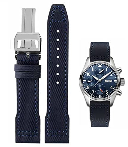 HEYOZURY Uhrenarmband für IWC Uhr Nylon Canvas Armband 20mm 21mm 22mm Ersatzband aus Echtem Ersatz Armband Faltschnalle Strap Original for Für IWC Pilot Portugal Serie für Männer