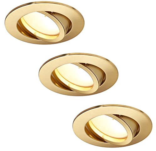 HCFEI LED Einbaustrahler dimmbar Gold farbig Rund Schwenkbar 5W flach 230V Einbau-Spot Strahler Einbauspot 68mm Bohrloch, 120°Abstrahlwinkel, Neutralweiß 4000K (3er Pack)