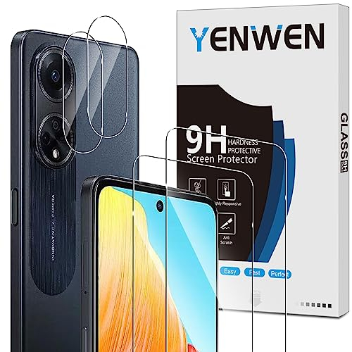 Yenwen Protector de Pantalla para OPPO A98 5G, 2 Piezas Cristal Templado con 2 Piezas Protector de Lente de Cámara, 9H Dureza Ultra Resistente Vidrio Templado