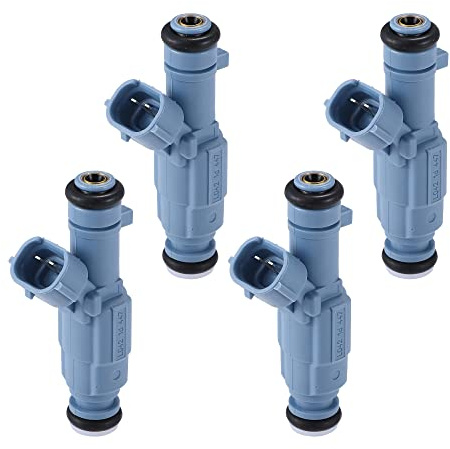 A ABSOPRO 4 Stück Kraftstoffeinspritzdüse Für Hyundai Santa Fe 2.4L 10-12 | Blau, Metall & Kunststoff, 4-Loch-Scheibe, 2 Pins, DC 12V, Für Hyundai Für Kia Modelle 2010-2016, OE: 35310-2G300