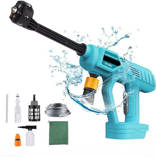Akku-Hochdruckreiniger, Kompatibel für Makita 18V Akku BL180, Sechs Zubehör,6 In 1 Düse zum Waschen von Fahrrad, Garden und Flächenreiniger(nur Werkzeug, Akku Nicht enthalten)
