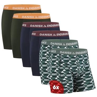 DANISH ENDURANCE 6er Pack Boxershorts Herren, Weiche Baumwolle, Unterhosen Männer mit Stretch, Bequem & Ohne Zettel Mehrfarbig (Grün/Orange, Marineblau/Bordeaux, Retro Grün) 2XL