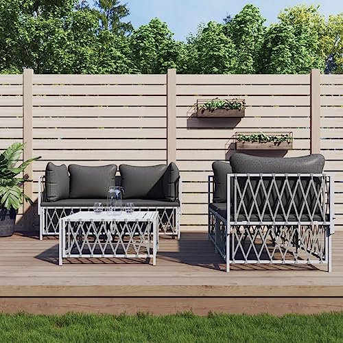 ZEYUAN 5-TLG. Garten-Lounge-Set mit Kissen Weiß Stahl, Gartenmöbel, Möbelsets, Garten Lounge, Balkonmöbel Lounge, Lounge Möbel Outdoor, Gartengarnitur, Sitzlounge Balkon 3186824
