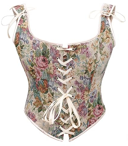 Bslingerie® Women Retro Vintage Victorian Animal Cat Print Bustier Renaissance Crop Top Tank Top Corset (S, Peony Floral)
