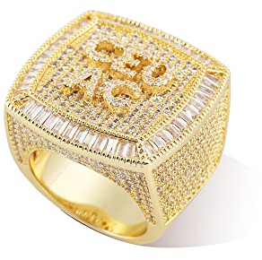 Benutzerdefinierter Anfangsbuchstaben-Ring Iced Out-Fingerring für Herren personalisierter Hip-Hop-Buchstabenring luxuriöser quadratischer klobiger Bandring mit Kubikzirkonia Namensringe für Männer