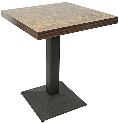 HUOLE Table de Bar, Table à Manger, Table carrée Industriel Rétro, Table de Bar Bistrot carrée en Bois avec Pied Central, Charge maximale 120KG, (60 x 60 x 75 cm (Horloge))