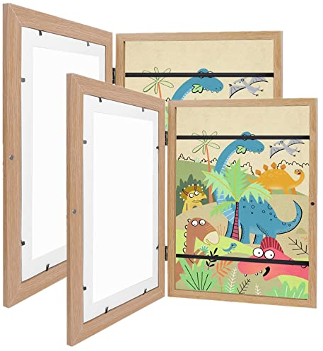 2 Stück Bilderrahmen Kinderzeichnungen A4 Kunst Bilderrahmen Kinder Kunstrahmen Frontöffnung A4 Kunstfoto Rahmen kinder Kunst Bilderrahmen Kids Art Frame Wand Kunst Fotorahmen holz