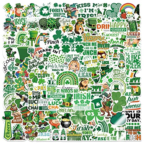 100 Packungen St. Patrick's Day Glücksklee-Aufkleber für Wasserflaschen, Laptop, Auto, Telefon, Gitarre, Skateboard, Computer, Sammelalbum, Wand, Zuhause, Irland Kleeblatt, Vinyl, wasserdicht,