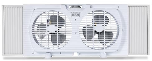 BLACK+DECKER 9 Dual Window Fan for Window Screen with 2 Speed Settings, Twin Window Fan with Mechanical Controls and Removable Legs, Horizontal Cooling Fan for Window