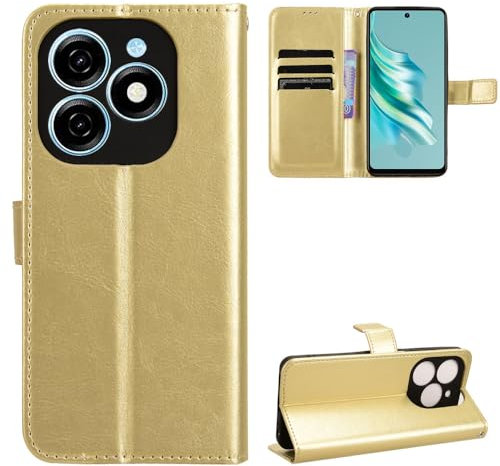 BellaCase Tecno Spark 20 4G Coque [Étui Portefeuille] [Fonction Support] [Slots pour Cartes] [Couverture à Rabat Magnétique] Compatible avec Le Smartphone Tecno Spark 20 4G(d'or)