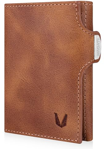 MAGATI Slim Wallet ohne Münzfach, RFID-Schutz - Mini Geldbörse Herren & Damen klein - il Santo Kartenetui - Kartenhalter Einkaufswagenchip-Fach Portemonnaie - Geldbeutel, Braun