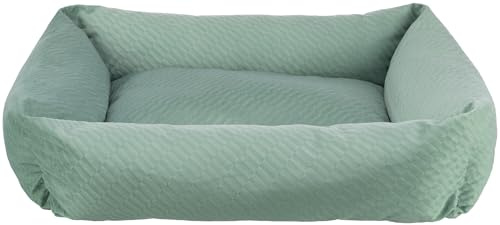 Trixie Hundebett Alena eckig, mit Samtbezug – 80 x 60 cm, Salbei | Kuschelig weicher Hundekorb, waschbar – für mittelgroße Hunde, integriertes Kissen und rutschfester Boden