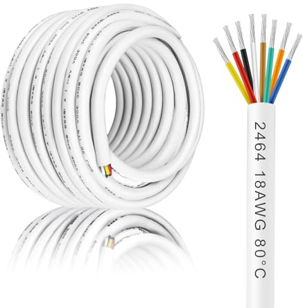 100FT 18 AWG 8 Conductor Low Voltage Wire, Stranded Multi Conductor Cable for Alarm System, LED Strip Light, Security Camera, Speaker, Thermostat and Access Control Wiring
