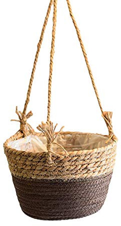 Greensen Fioriera da appendere in corda di iuta, elegante decorazione per piante in vaso, erbe aromatiche e piccole piante per interni ed esterni (curry)