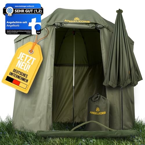 Angelkorb Ombrellone da pesca con parete laterale 2,50 m – Angel parasole & tenda per ombrellone, impermeabile, protezione dalle zanzare, inclinabile 45° – Tenda per carpa per campeggio e attività