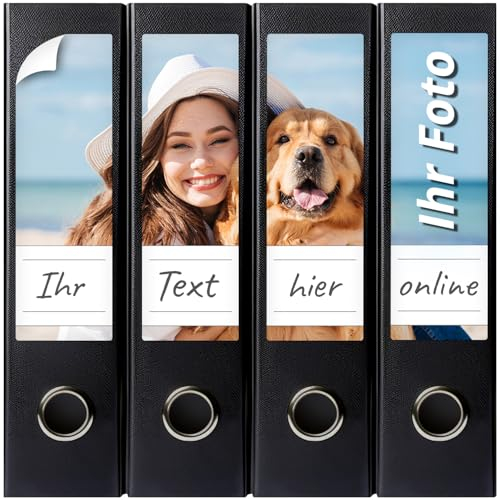 Ordneretiketten PERSONALISIERT mit Ihrem Foto und Text für breite Aktenordner Aufkleber selbstklebend 4 Aktenetiketten Etiketten Ordner Rückenschilder