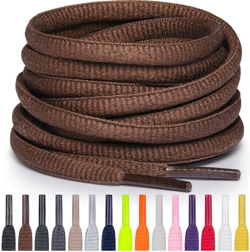 Miscly Cordones Atléticos Ovalados - Disponibles en Múltiples Longitudes y Colores (Marrón, 91 cm)