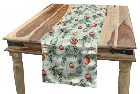 ABAKUHAUS Weihnachten Tischläufer, Weihnachtskugeln und Blätter, Esszimmer Küche Rechteckiger Dekorativer Tischläufer, 40 x 225 cm, Blasses Mintgrün Zinnoberrot