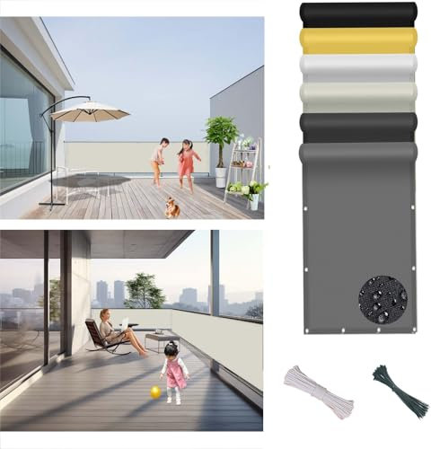 Balkon Sichtschutz 105 x 230 cm Blickdichte, Windschutz, 100% Privatsphäre, Balkonschutz Balkonabdeckung mit Nylon Kabelbinder Und Kordel, für Den Gartenzaun Oder Balkon, Beige