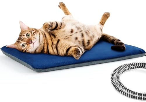 pecute Pet Heat Pad, Pet Heating Pad Outdoor Inflatable Anti-Bite, Cat Heat Pad Constant Temp Safe, Waterproof & Flame Retardant Cotton, Soft Cosy Heated Cat Bed for Cats and Dogs (S, 30x40cm)
