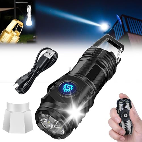 German Three-Eyed Monster Mini Flash Super Power Flashlight, 2025 New Mini Tactical Flashlight, with Soft Light Cover, Tail Hook, 5 Modes, IPX7 Waterproof, Thumb Flashlight with Clip (Black*1)