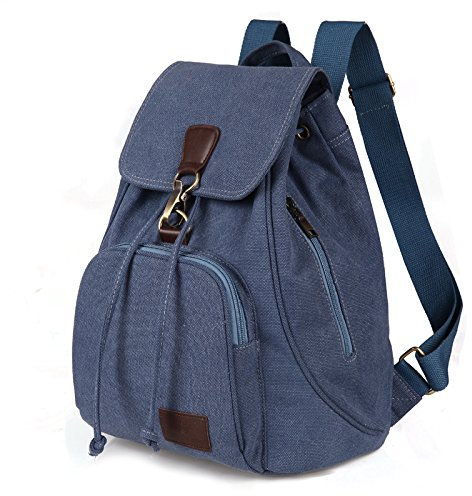 FUNSEED Mochila para hombres y mujeres, mochila de hombro de lona vintage para viajes al aire libre, Azul, L, Vintage