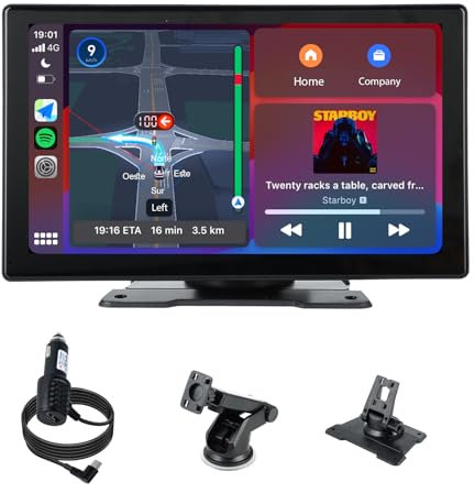 plimpton 9 Pulgadas Carplay Inalámbrico Android Auto Pantalla Coche, Pantalla TáCtil para Coche IPS HD, Car Play con BT, AUX, Mirror Link, Navegación GPS, Assistant de Voz, L2