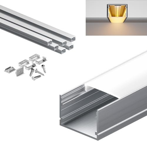 KOSOOM 6 Stück LED Unterputz Profil 2m LED Profil, Größe 30mm x 20mm, ausgestattet mit PC Diffusorabdeckung, geeignet für Streifen kleiner als 25mm