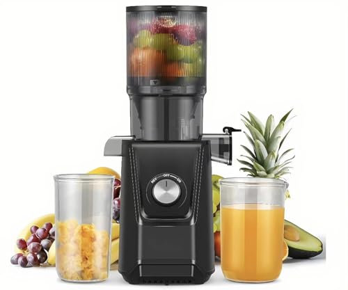 CIARRA Blender Extracteur de Jus 200W – Ouverture de 108MM et capacité de 2L, Extracteur Lent pour Fruits et Légumes Entiers, Triple Filtre, Verrouillage de Sécurité, Noir CBSJ046-B