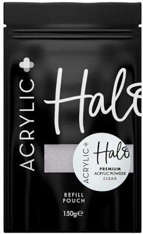 Halo Acrylic Plus Powder - Clear - 150g Refill Pouch. Acrylic Nail Powder for Acrylic Nails, Nail Extensions & Nail Art. HEMA Free Acrylic Powder for Professional & Home Use.
