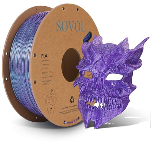Sovol Silk PLA-Filament mit blauem Glitzer, farbwechselbares 3D-Drucker-Filament 1 kg 1,75 mm, Chamäleon-glänzendes PLA-Material +/- 0,03 mm, schimmerndes 3D-Druck-Filament, Nebula Purple